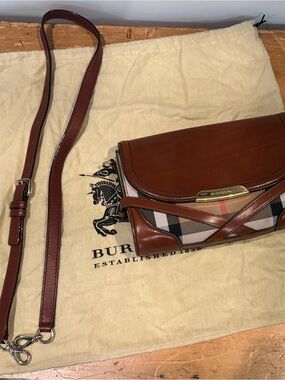Burberry Brown Leather Crossbody with Nova Check Accent